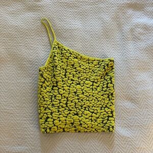 Lime Green and Blue Textured Crop Top